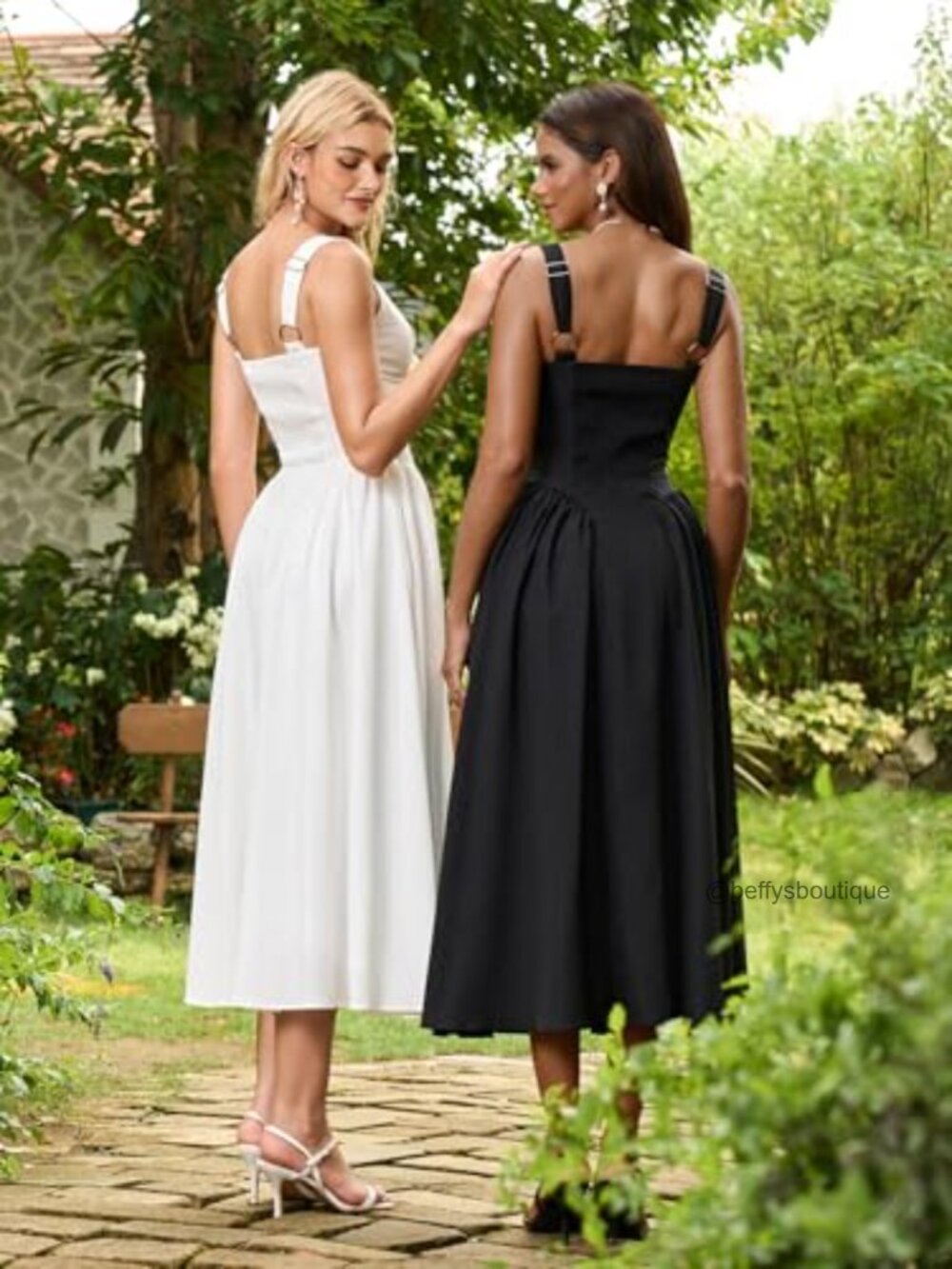 V Neck Floral Corset Midi Dress A-Line Smocked Sleeveless Wedding Guest Long - Picture 2 of 6